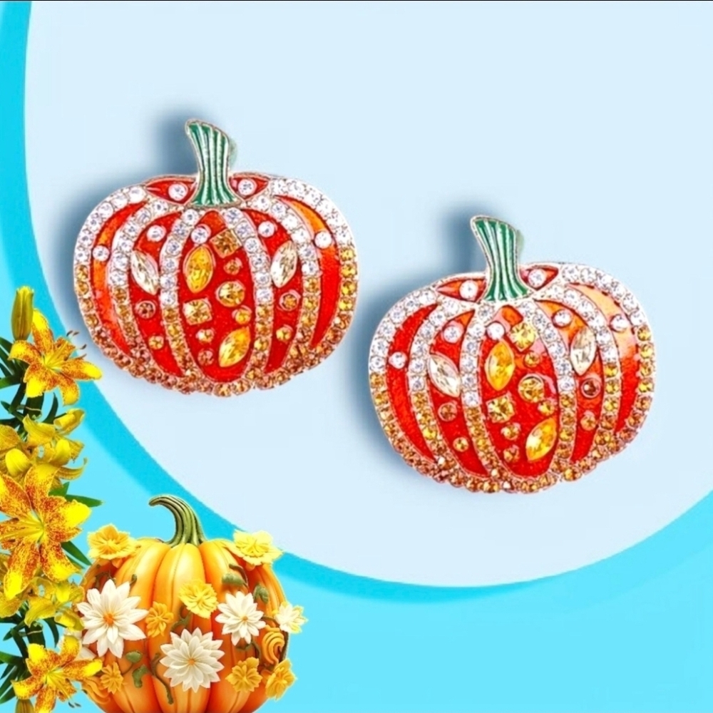 Gold plated Orange crystal pumpkin earrings